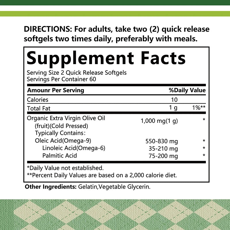 Olive Oil Capsules 1000mg - Supports Heart, Cardiovascular Health