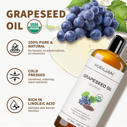 16fl.Oz Organic Grapeseed Oil for Skin Care, Cold Pressed