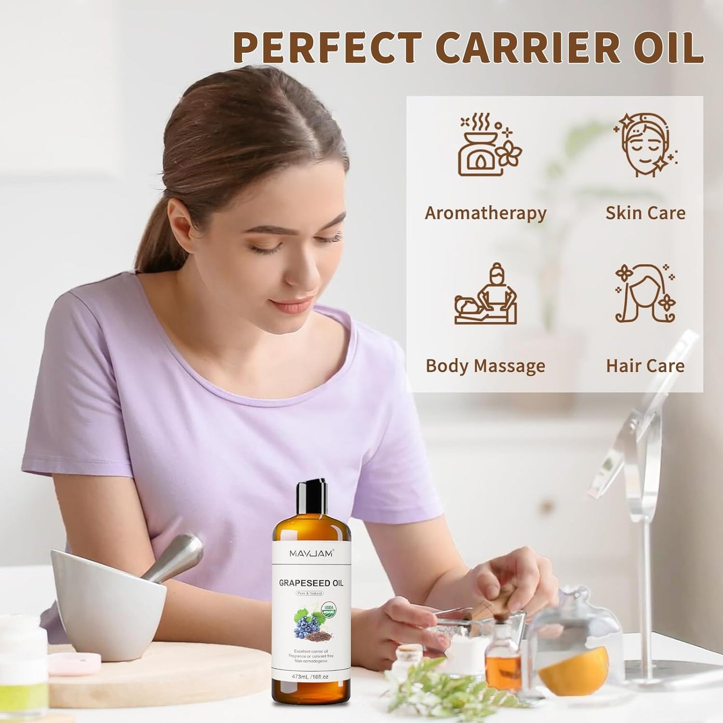16fl.Oz Organic Grapeseed Oil for Skin Care, Cold Pressed