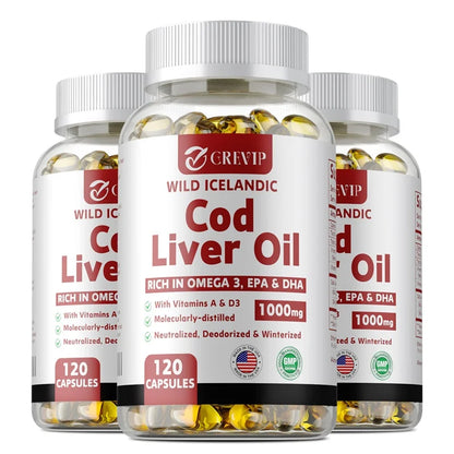 Cod Liver Oil Capsules Vitamins A & D and DHA Support