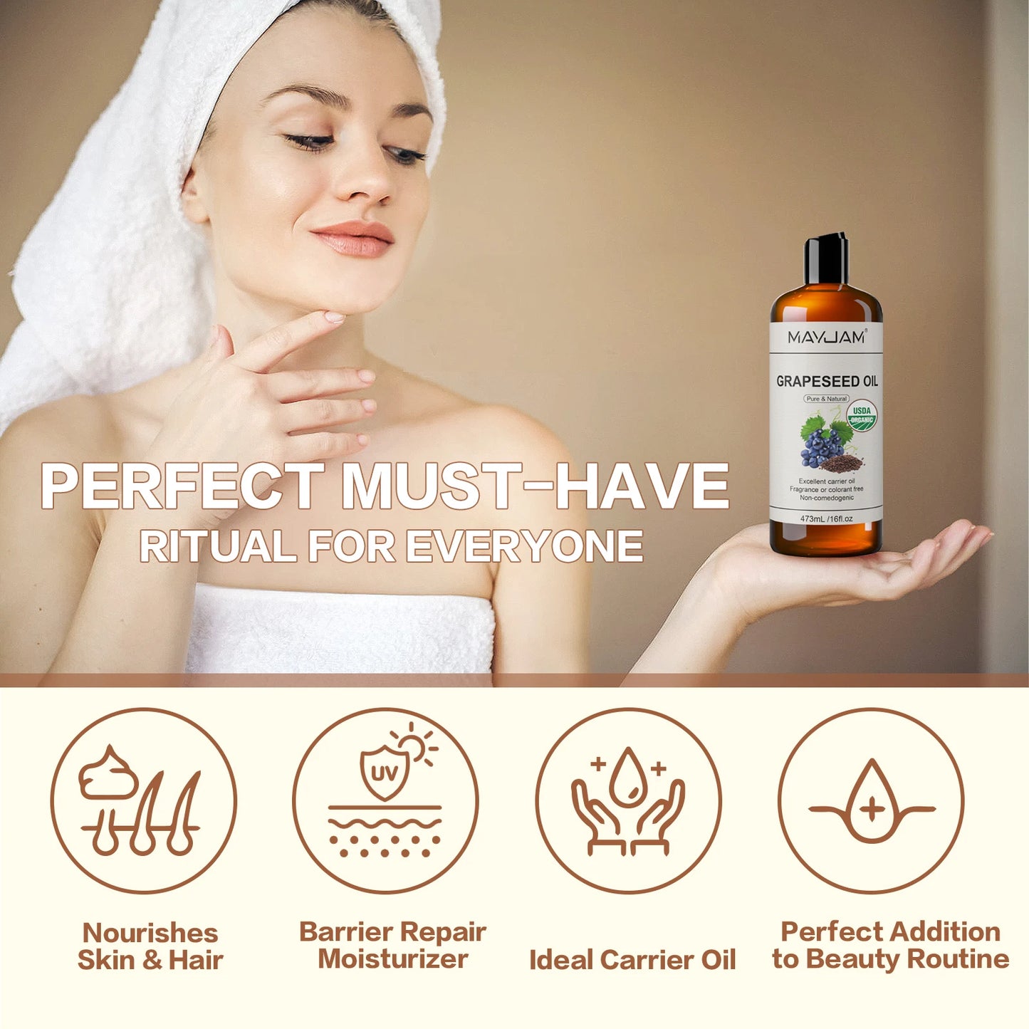 16fl.Oz Organic Grapeseed Oil for Skin Care, Cold Pressed