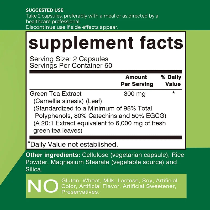 Green Tea Capsules - with 98% Polyphenols, 50% EGCG