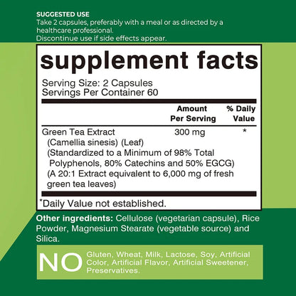 Green Tea Capsules - with 98% Polyphenols, 50% EGCG