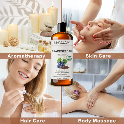 16fl.Oz Organic Grapeseed Oil for Skin Care, Cold Pressed