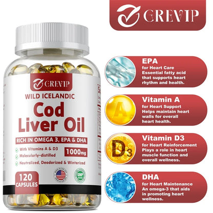 Cod Liver Oil Capsules Vitamins A & D and DHA Support