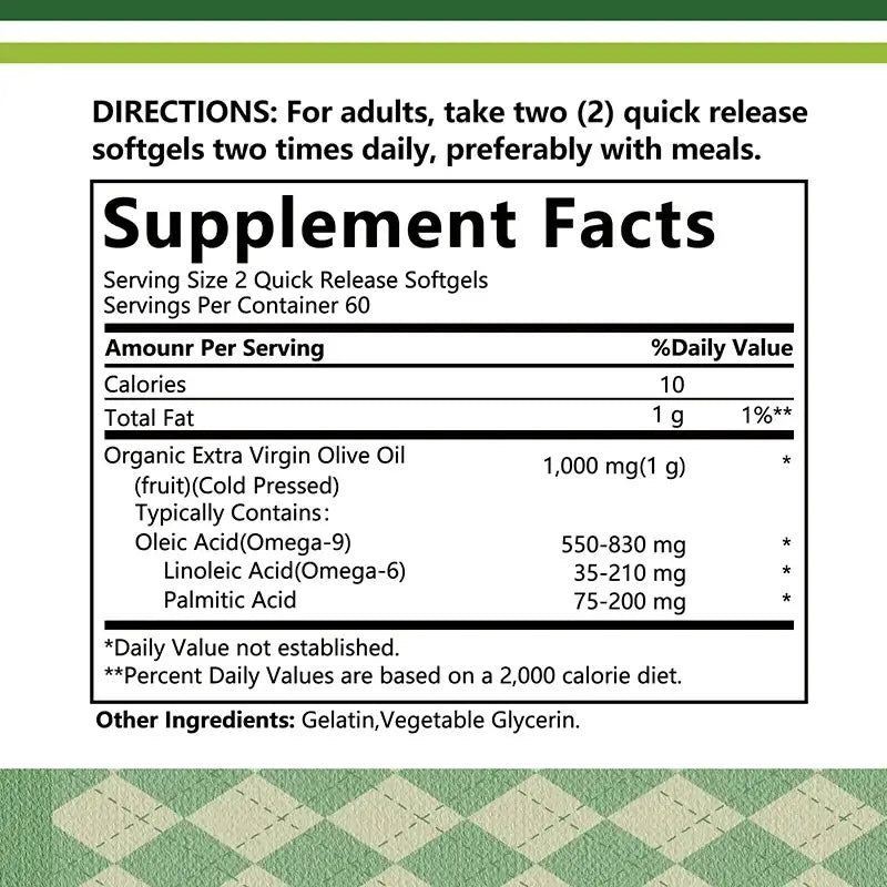 Olive Oil Capsules 1000mg - Supports Heart, Cardiovascular Health