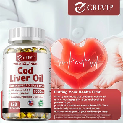 Cod Liver Oil Capsules Vitamins A & D and DHA Support