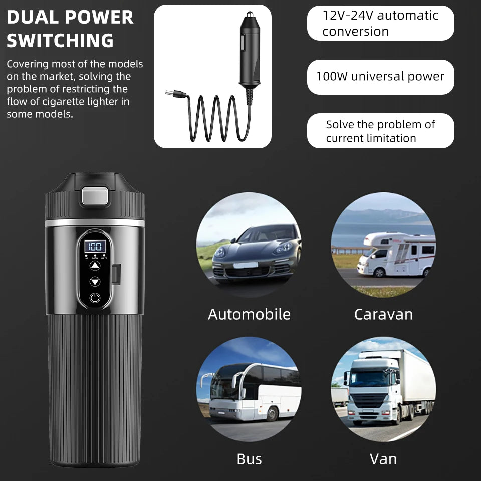 12V/24V 500ML Electric Heating Cup Kettle 304Stainless