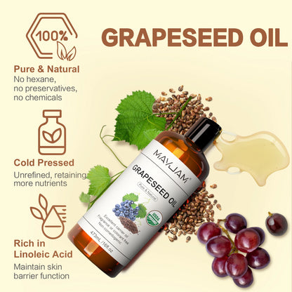16fl.Oz Organic Grapeseed Oil for Skin Care, Cold Pressed
