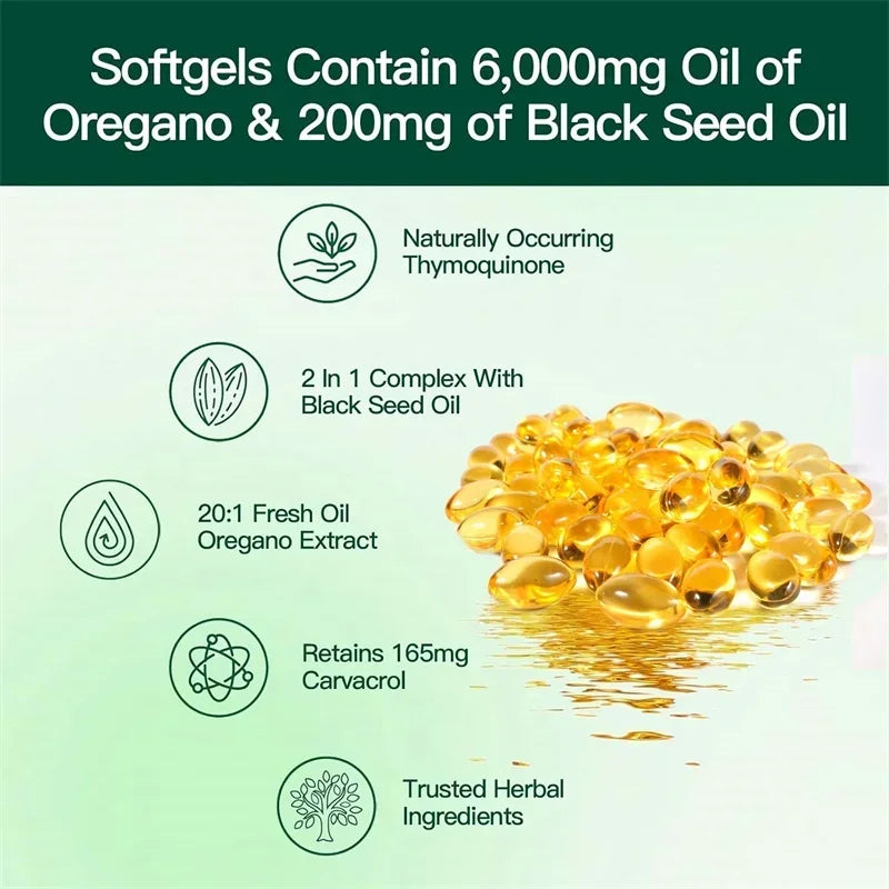 Oregano Oil Softgels 6000mg - Natural Antioxidant and Immune Support