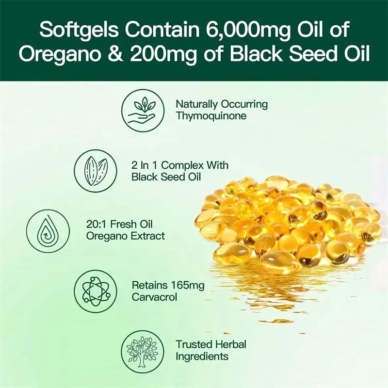 Oregano Oil Softgels 6000mg - Natural Antioxidant and Immune Support