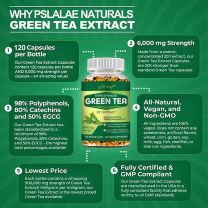 Green Tea Capsules - with 98% Polyphenols, 50% EGCG