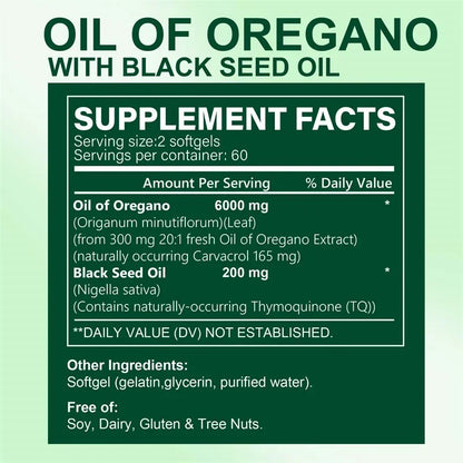 Oregano Oil Softgels 6000mg - Natural Antioxidant and Immune Support