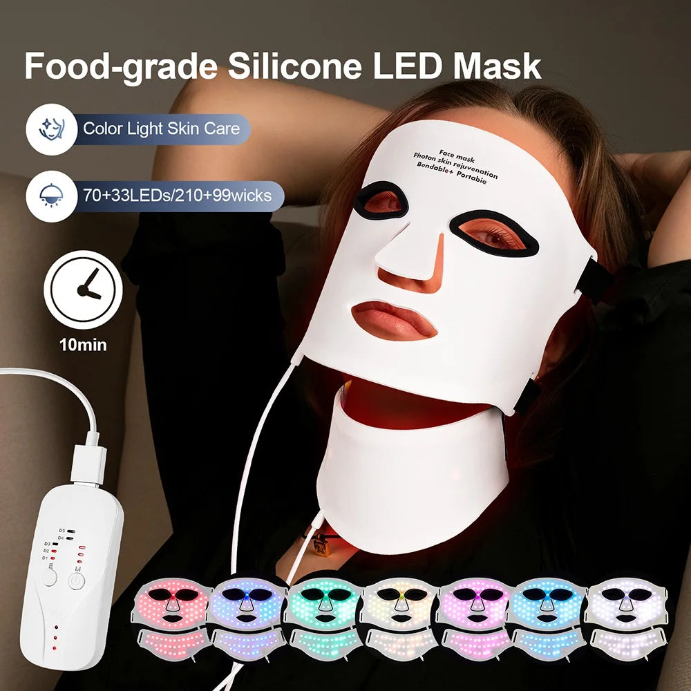 Silicone LED Mask Face With Neck 7 Colors LED Photon