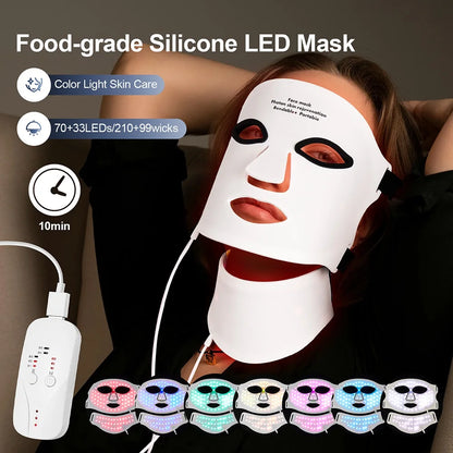 Silicone LED Mask Face With Neck 7 Colors LED Photon