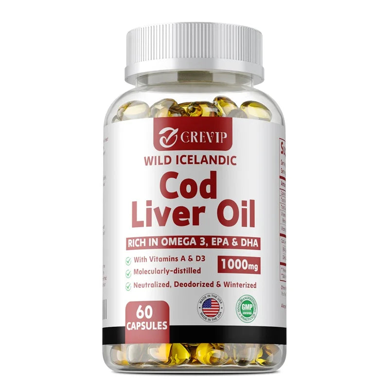 Cod Liver Oil Capsules Vitamins A & D and DHA Support