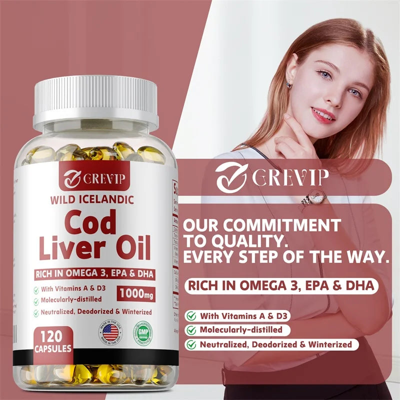 Cod Liver Oil Capsules Vitamins A & D and DHA Support