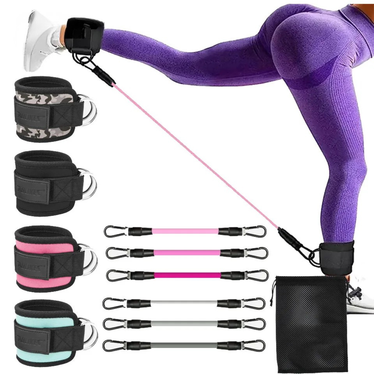 Cable Ankle Straps Double D-Ring Ankle Cuffs