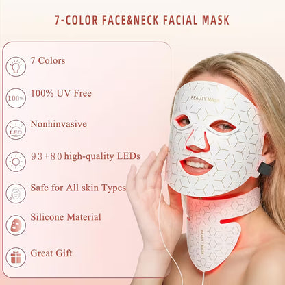 Silicone LED Mask Face With Neck 7 Colors LED Photon