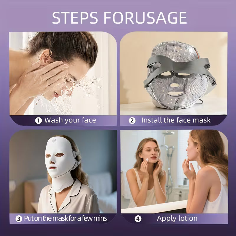 Silicone LED Mask Face With Neck 7 Colors LED Photon