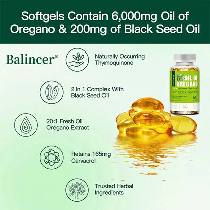 Oregano Oil Softgels 6000mg - Natural Antioxidant and Immune Support